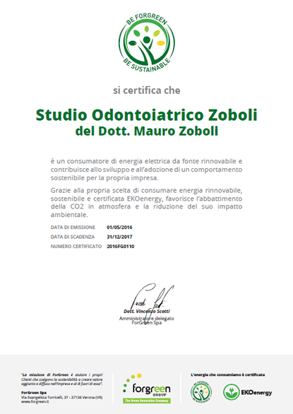 Certificato Studio Odontoiatrico Zoboli